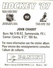 1987-88 Panini Hockey Stickers #151 John Chabot Back