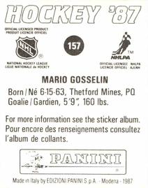 1987-88 Panini Stickers #157 Mario Gosselin Back