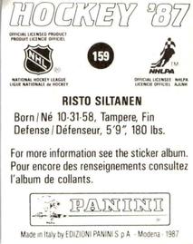 1987-88 Panini Hockey Stickers #159 Risto Siltanen Back
