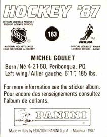 1987-88 Panini Stickers #163 Michel Goulet Back