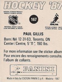 1987-88 Panini Hockey Stickers #167 Paul Gillis Back