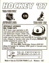 1987-88 Panini Hockey Stickers #173 Washington Capitals Logo Back