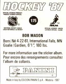 1987-88 Panini Hockey Stickers #175 Bob Mason Back