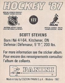 1987-88 Panini Hockey Stickers #177 Scott Stevens Back