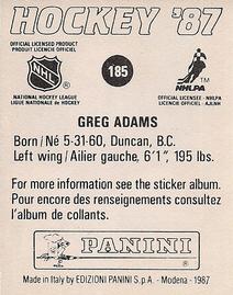 1987-88 Panini Hockey Stickers #185 Greg C. Adams Back