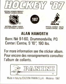 1987-88 Panini Hockey Stickers #187 Alan Haworth Back