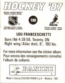 1987-88 Panini Stickers #188 Lou Franceschetti Back