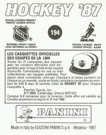 1987-88 Panini Hockey Stickers #194 Mark Messier Back