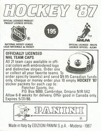 1987-88 Panini Stickers #195 1987 Stanley Cup Back