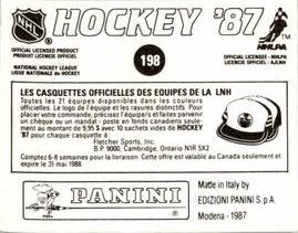 1987-88 Panini Stickers #198 1987 Stanley Cup Back