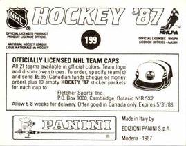1987-88 Panini Stickers #199 1987 Stanley Cup Back