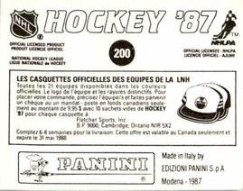 1987-88 Panini Hockey Stickers #200 1987 Stanley Cup Back