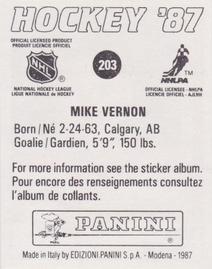 1987-88 Panini Stickers #203 Mike Vernon Back