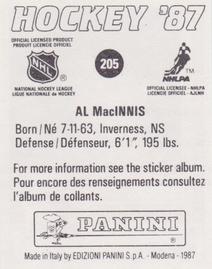 1987-88 Panini Stickers #205 Al MacInnis Back