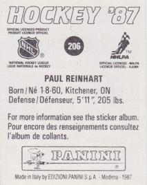 1987-88 Panini Stickers #206 Paul Reinhart Back