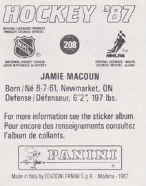 1987-88 Panini Hockey Stickers #208 Jamie Macoun Back