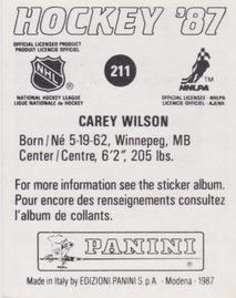 1987-88 Panini Stickers #211 Carey Wilson Back