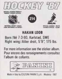 1987-88 Panini Hockey Stickers #214 Hakan Loob Back