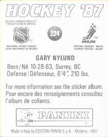 1987-88 Panini Hockey Stickers #224 Gary Nylund Back