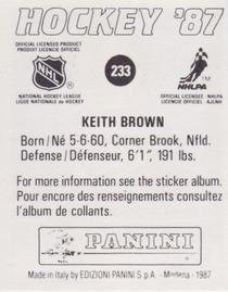 1987-88 Panini Hockey Stickers #233 Keith Brown Back