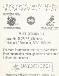 1987-88 Panini Stickers #240 Mike O'Connell Back