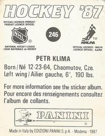 1987-88 Panini Hockey Stickers #246 Petr Klima Back