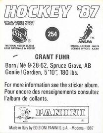 1987-88 Panini Hockey Stickers #254 Grant Fuhr Back