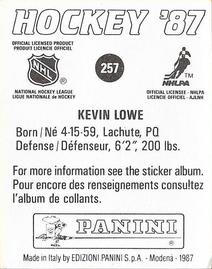 1987-88 Panini Hockey Stickers #257 Kevin Lowe Back