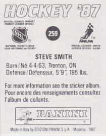 1987-88 Panini Hockey Stickers #259 Steve Smith Back