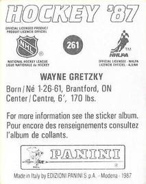 1987-88 Panini Hockey Stickers #261 Wayne Gretzky Back