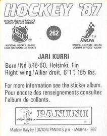 1987-88 Panini Stickers #262 Jari Kurri Back