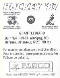 1987-88 Panini Hockey Stickers #273 Grant Ledyard Back