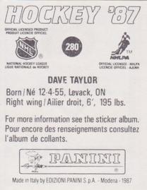 1987-88 Panini Hockey Stickers #280 Dave Taylor Back