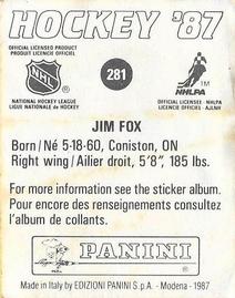 1987-88 Panini Stickers #281 Jim Fox Back