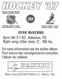 1987-88 Panini Hockey Stickers #284 Sean McKenna Back