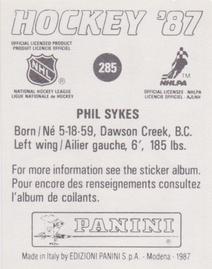 1987-88 Panini Hockey Stickers #285 Phil Sykes Back