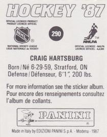 1987-88 Panini Hockey Stickers #290 Craig Hartsburg Back