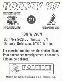 1987-88 Panini Hockey Stickers #291 Ron Wilson Back