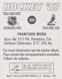 1987-88 Panini Hockey Stickers #292 Frank Musil Back
