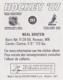 1987-88 Panini Hockey Stickers #297 Neal Broten Back