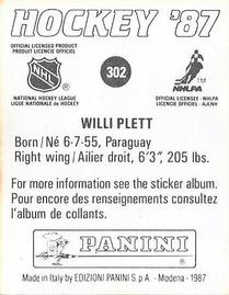 1987-88 Panini Hockey Stickers #302 Willi Plett Back