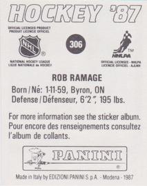 1987-88 Panini Hockey Stickers #306 Rob Ramage Back