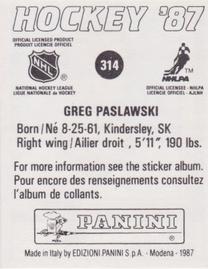 1987-88 Panini Hockey Stickers #314 Greg Paslawski Back