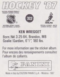 1987-88 Panini Hockey Stickers #322 Ken Wregget Back