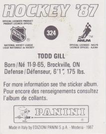 1987-88 Panini Hockey Stickers #324 Todd Gill Back