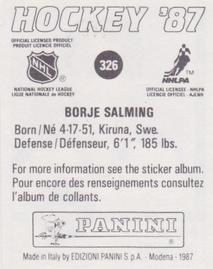1987-88 Panini Stickers #326 Borje Salming Back