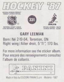 1987-88 Panini Hockey Stickers #331 Gary Leeman Back
