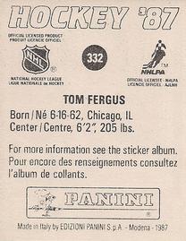 1987-88 Panini Hockey Stickers #332 Tom Fergus Back
