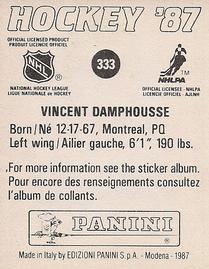 1987-88 Panini Hockey Stickers #333 Vincent Damphousse Back