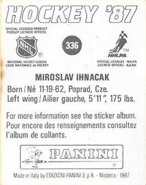 1987-88 Panini Hockey Stickers #336 Miroslav Ihnacak Back